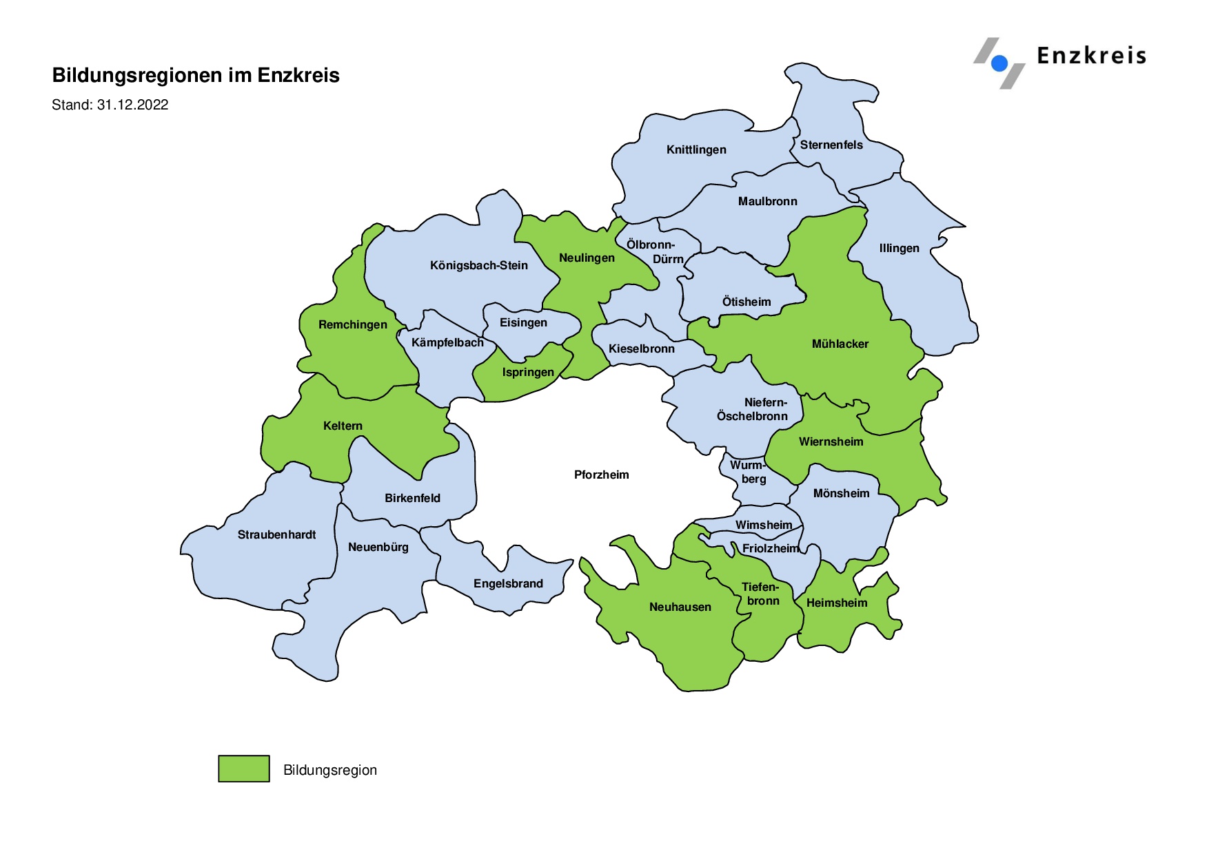 Karte der Bildungsregionen im Enzkreis